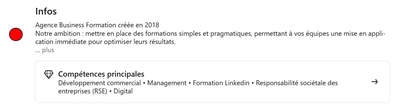 Exemple de section Infos LinkedIn