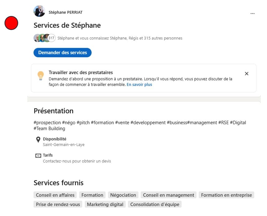 Exemple de services présentés sur LinkedIn