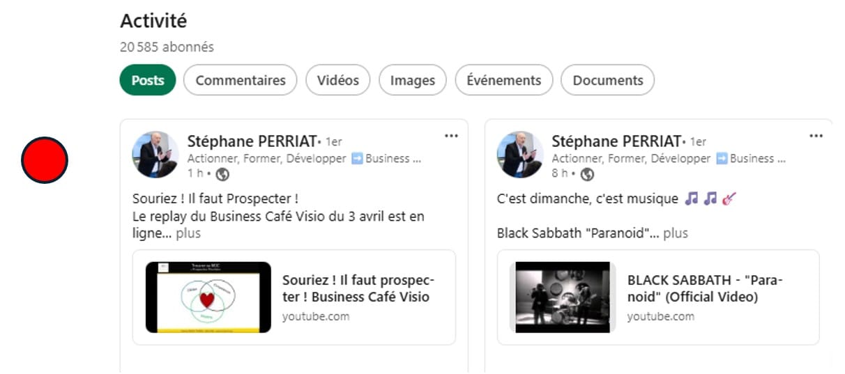Exemple de section Activité LinkedIn