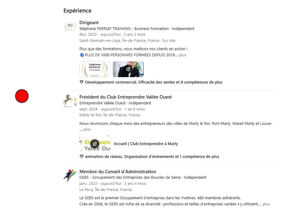 Exemple de présentation d’une expérience sur LinkedIn