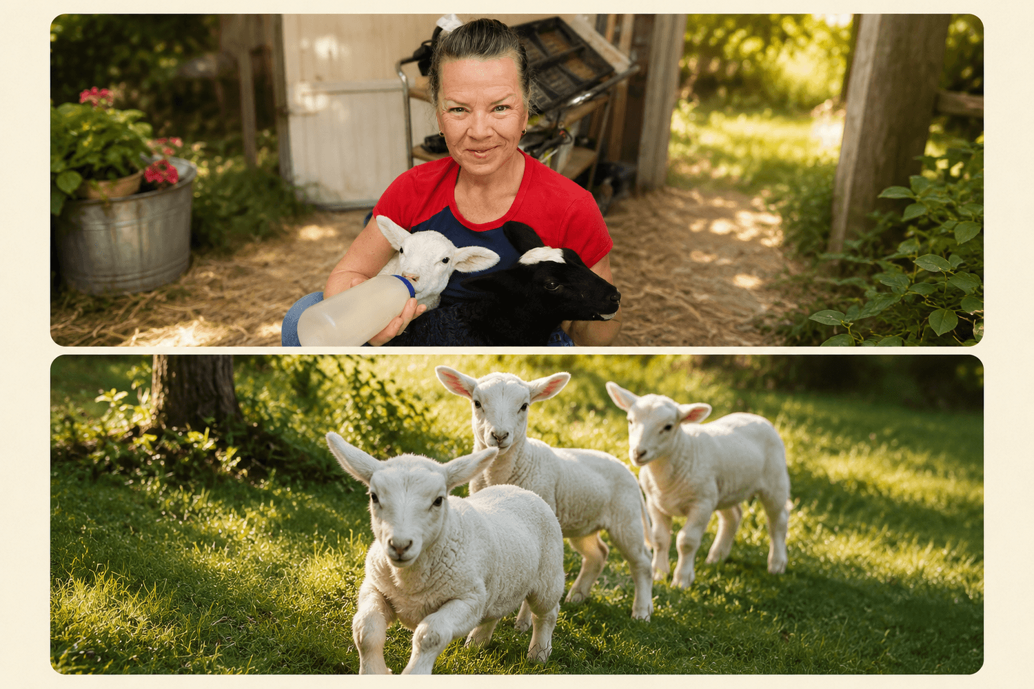 Julie with her lambs