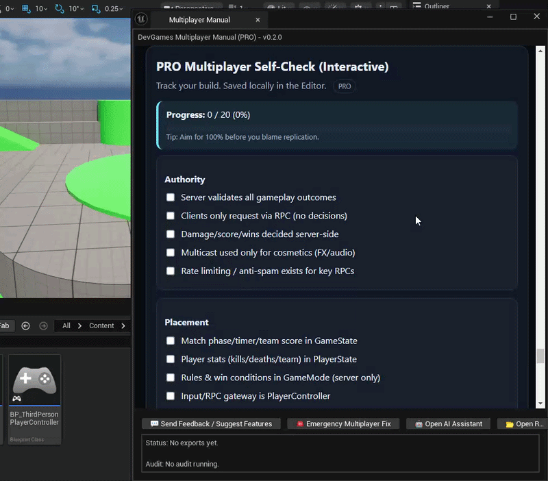 Interactive replication checklist inside Unreal