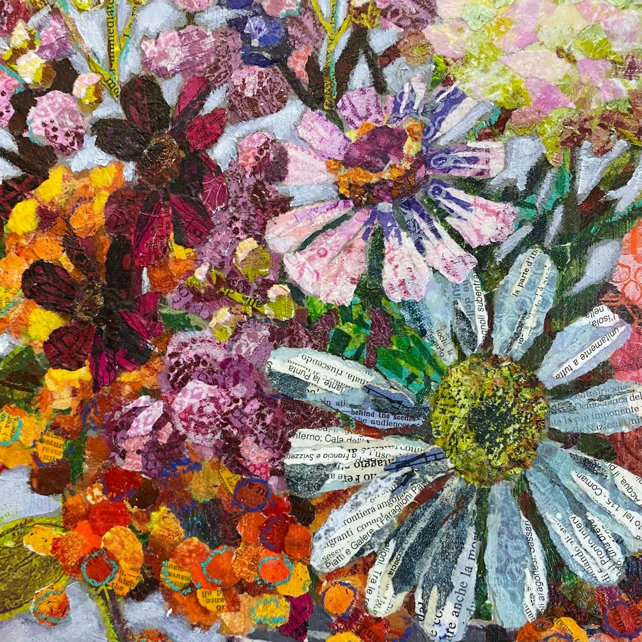 A detailed painted paper realistic flower collage made by Amber Bennison