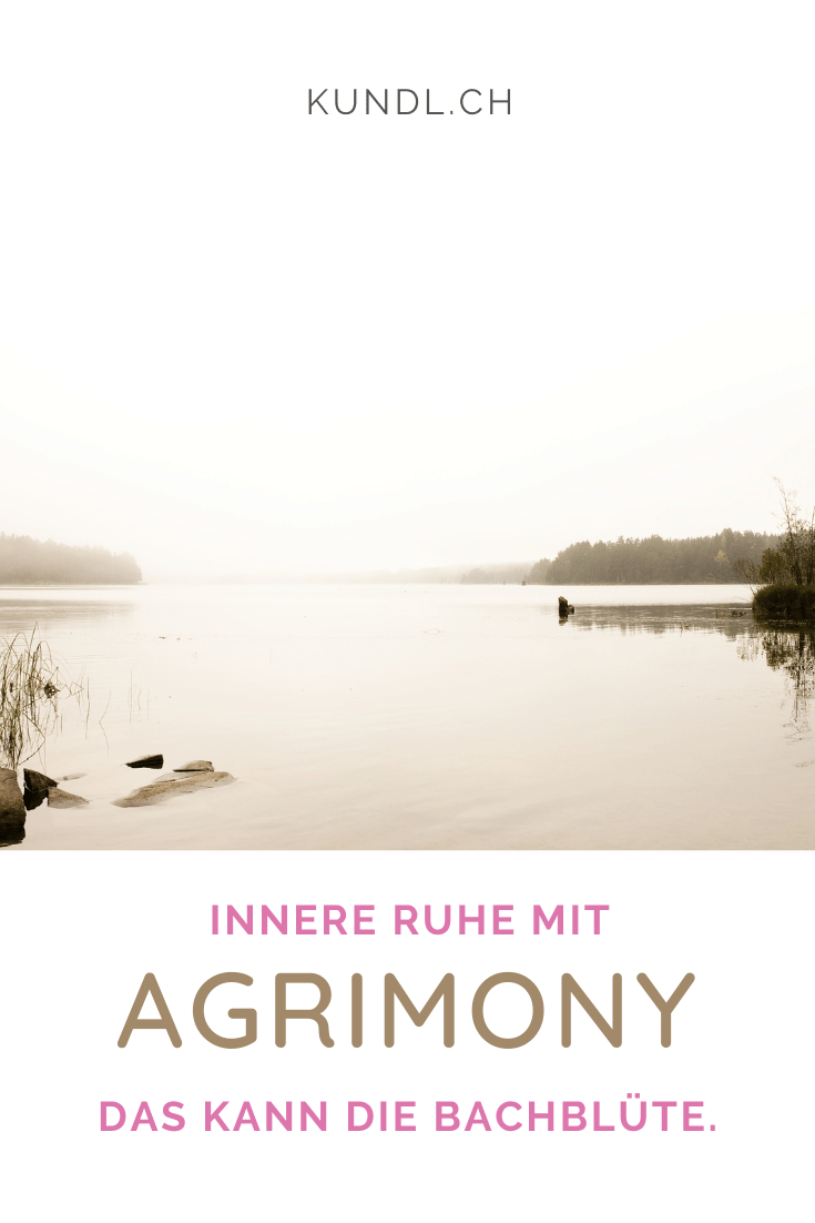 ruhige Seelandschaft mit Überschrift zur Bachblüte Agrimony