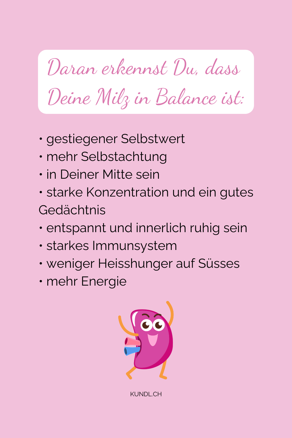 Auflistung von Eigenschaften wenn die Milz in Balance ist als Verlinkung zu Pinterest