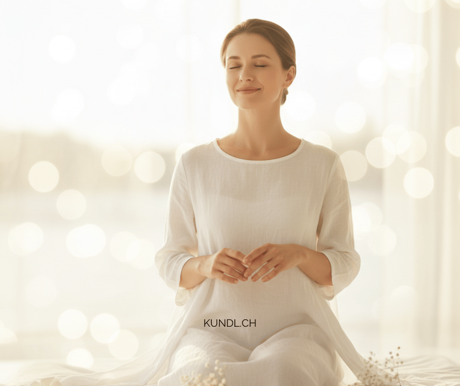 entspannte Frau mit weisser Kleidung