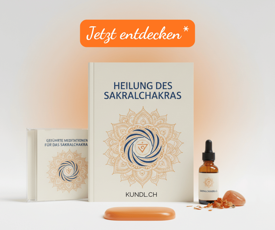 Buch, Meditations-CD, orange Heilsteine und eine Blütenessenz zur Heilung des Sakralchakras als Affiliatelink