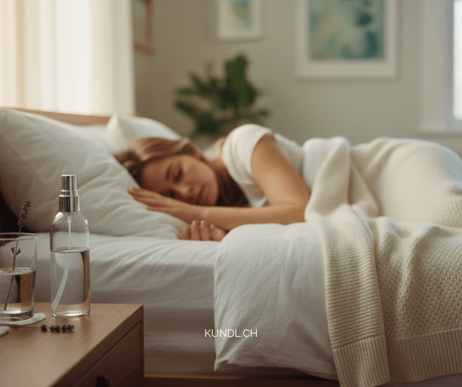 entspannt schlafende Frau mit einen DIY Schlafspray aus der Aromatherapie
