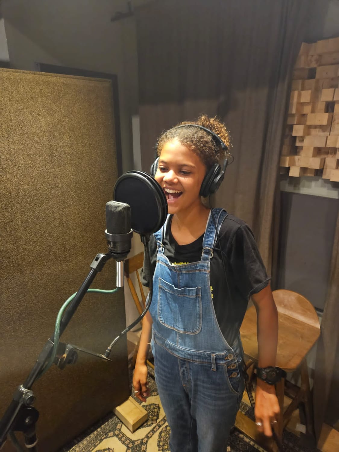 Kaja recording music in the studio