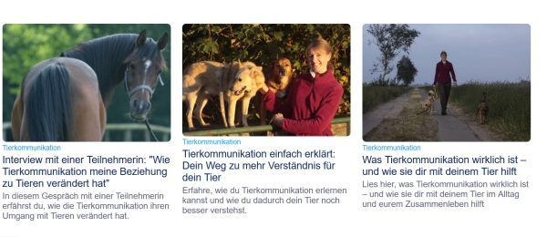 Übersicht der Blogbeiträge zur Tierkommunikation der Tierkommunikatorin Johanna Fleischmann