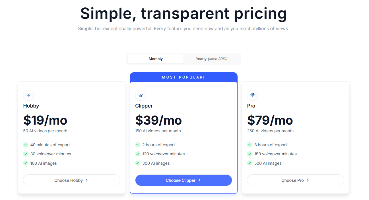 Crayo AI Simple, transparent pricing