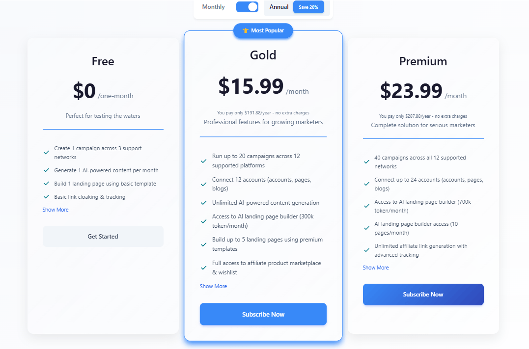 OneKampagne Pricing Plans