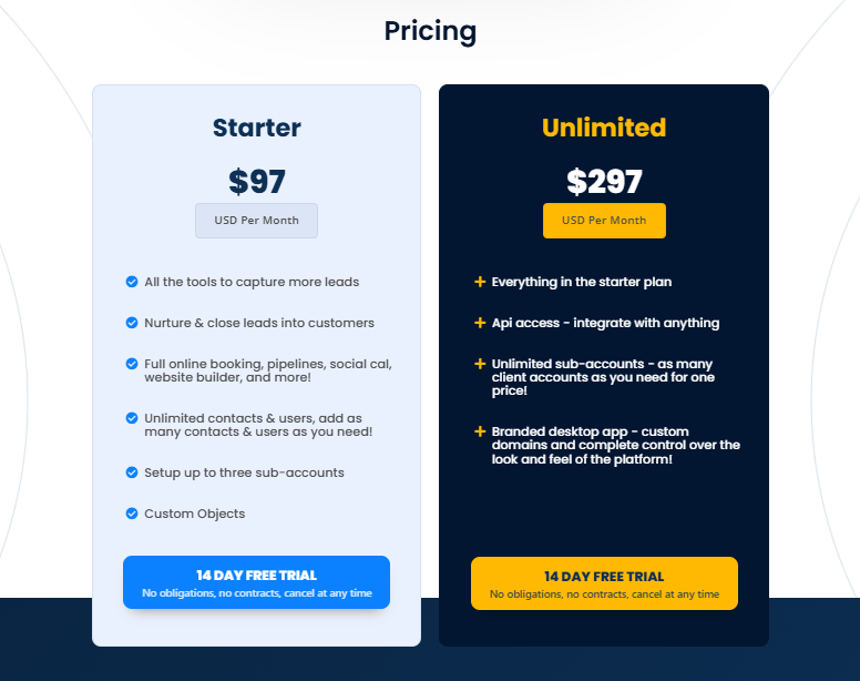 GoHighLevel Pricing