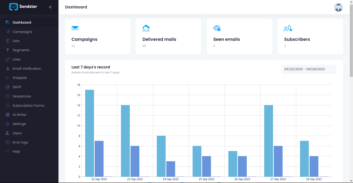 Sendster AI dashboard