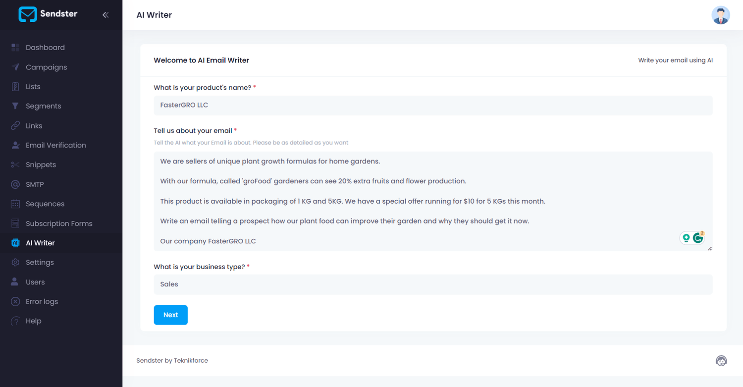 Sendster AI ai-writer