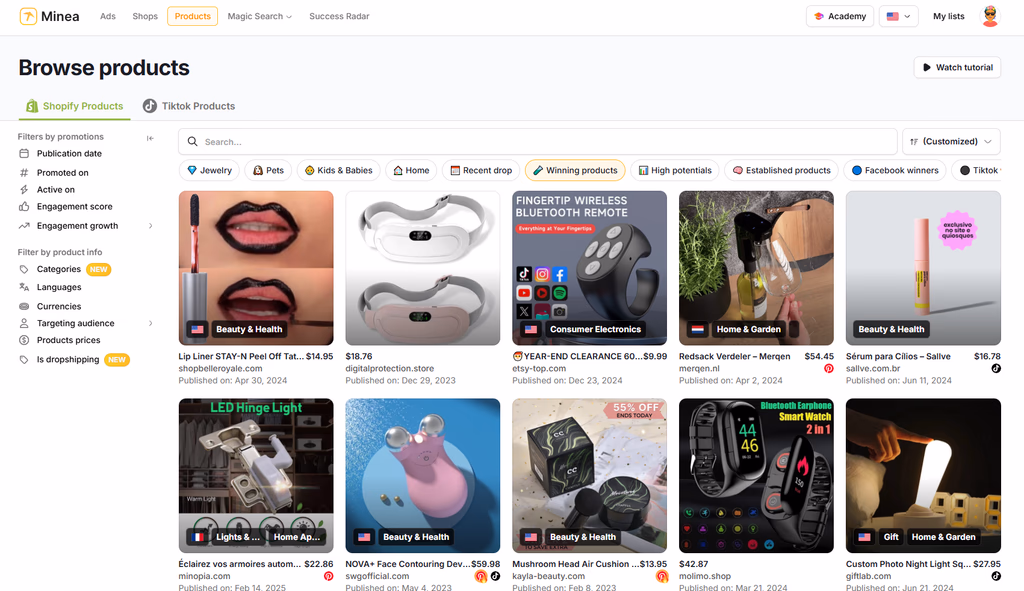 #1 Dropshipping Winning Product Research Tool – Minea