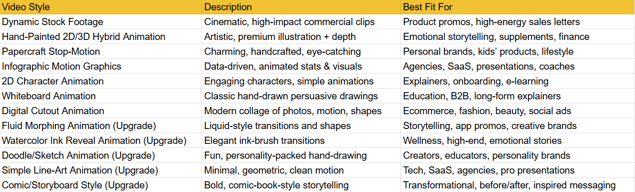 Premium Video Styles Visual Options for Every Brand