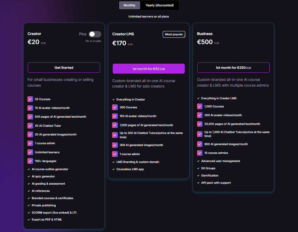 Coursebox AI Pricing