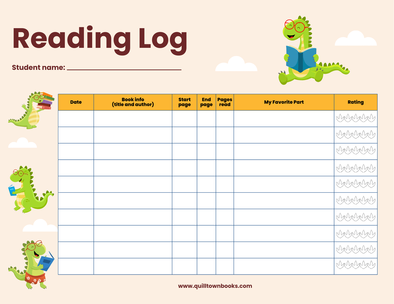 Dinosaur Reading Log