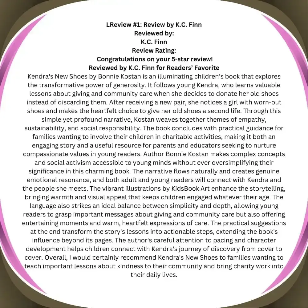 Readers' Favorite book Review on Kendra's New Shoes