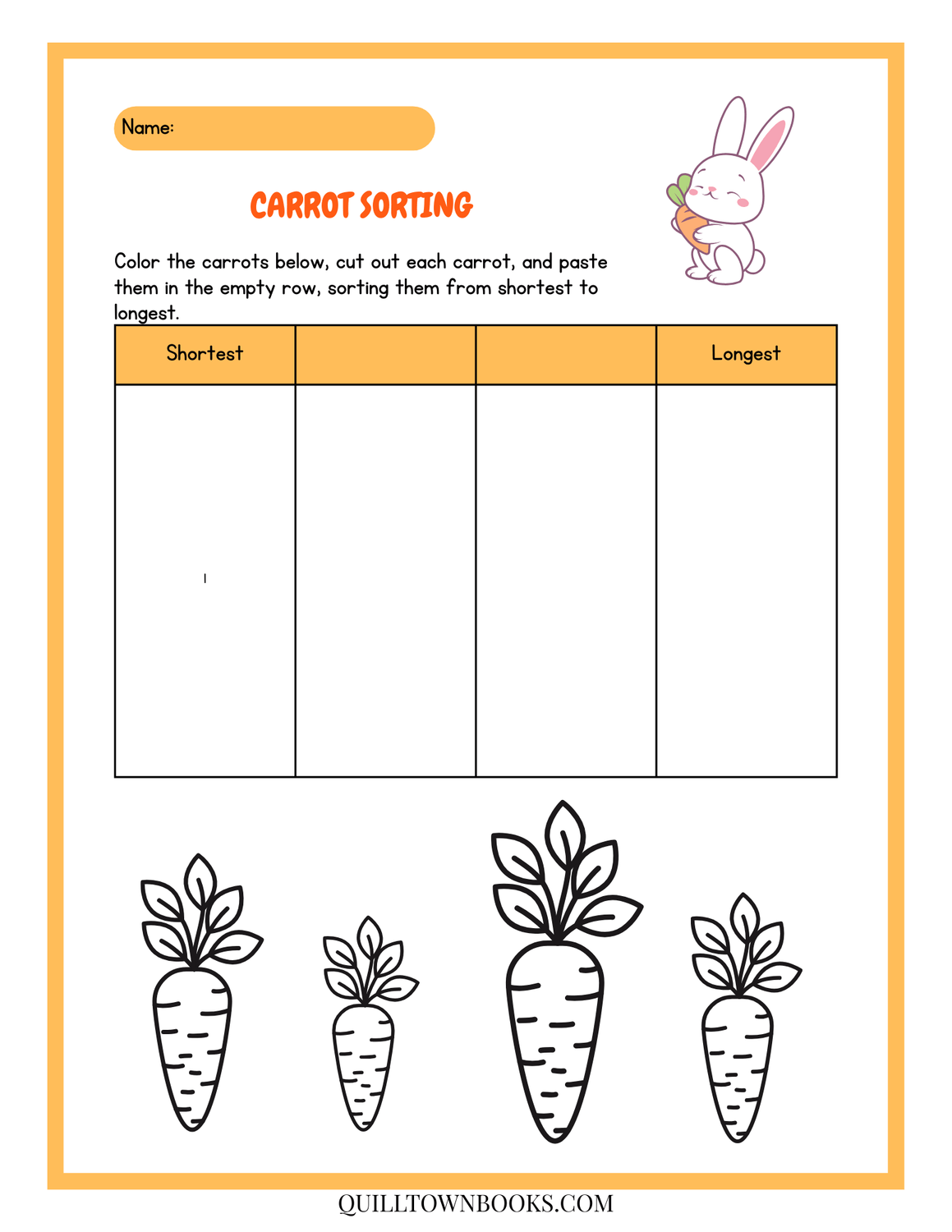 Carrot Sorting Educational Worksheet for preschool kids