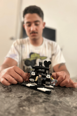 blog's owner building the lego Walt Disney set