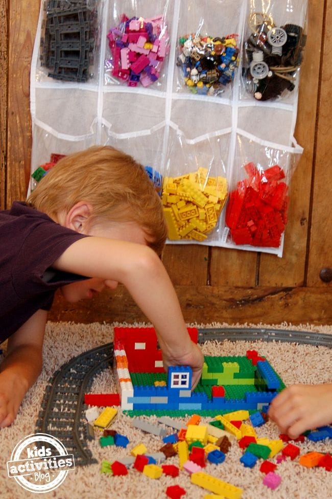 hanged over the door pockets as a creative lego storage idea