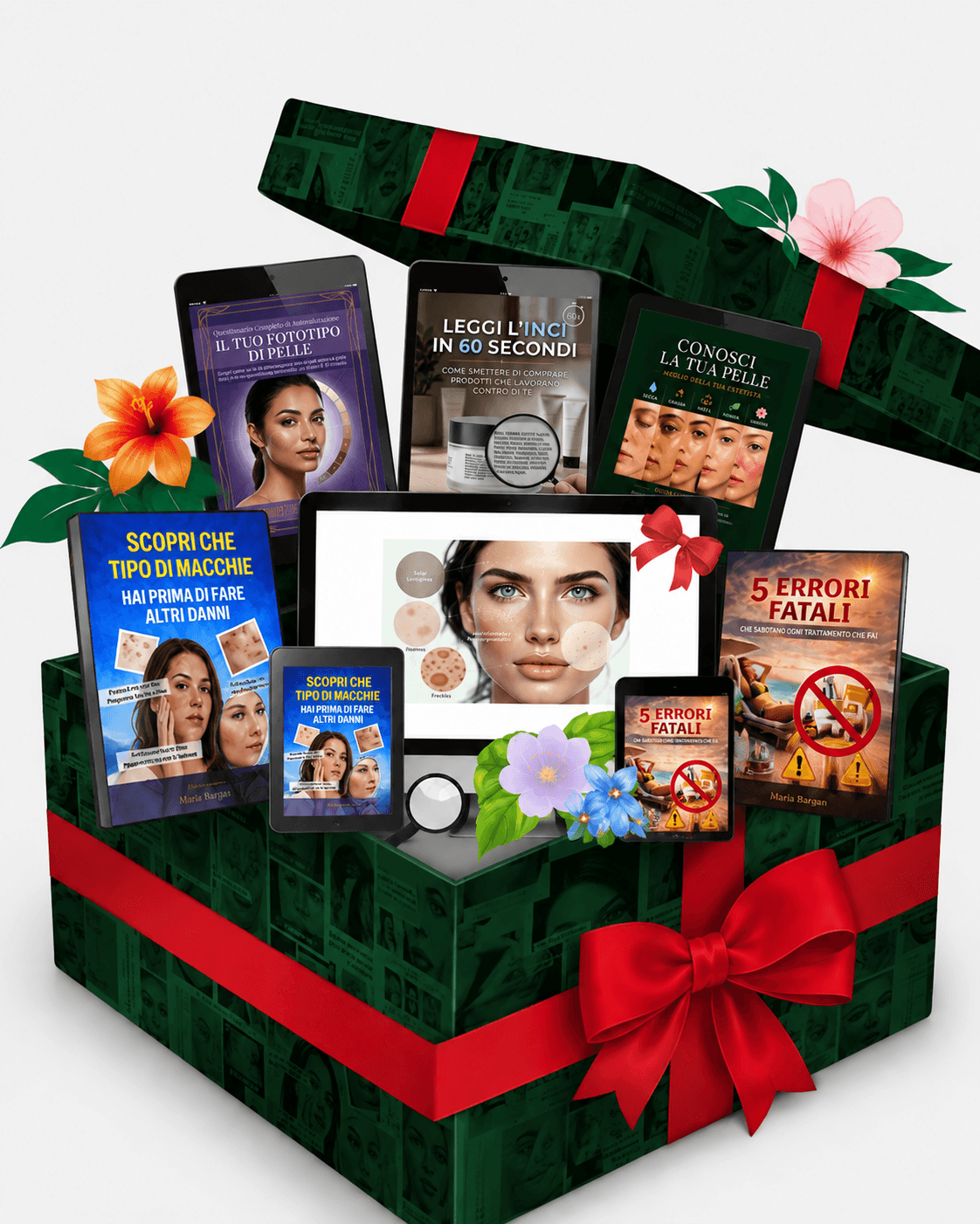 Primo Step del Metodo Addio Macchie Cutanee con 2 ebook principali e 3 bonus gratuiti. Il percorso aiuta a riconoscere il tipo di macchia, evitare gli errori che la peggiorano, comprendere la propria pelle e acquisire informazioni e consapevolezza prima di iniziare qualsiasi trattamento