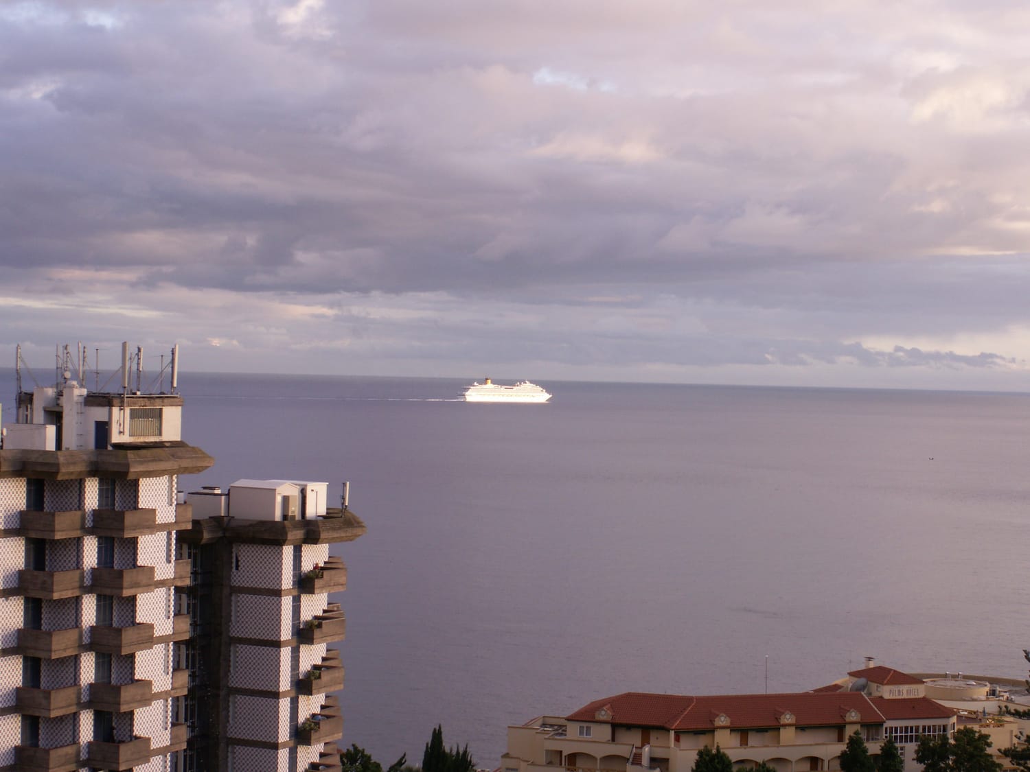 A view from the hotel on Madeira: Cruise ship heading to the harbor 
