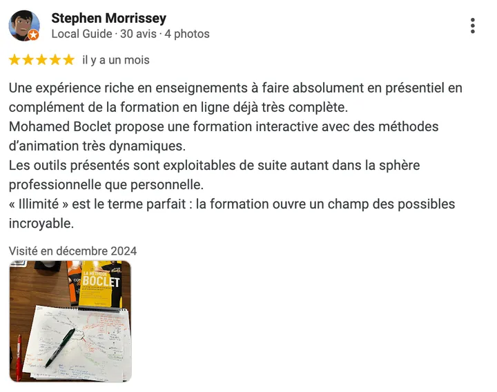Avis Google d'un élève
