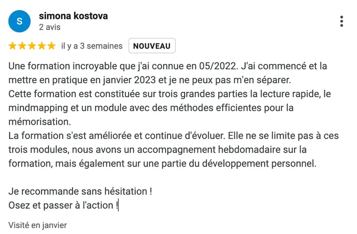 Avis Google d'un élève