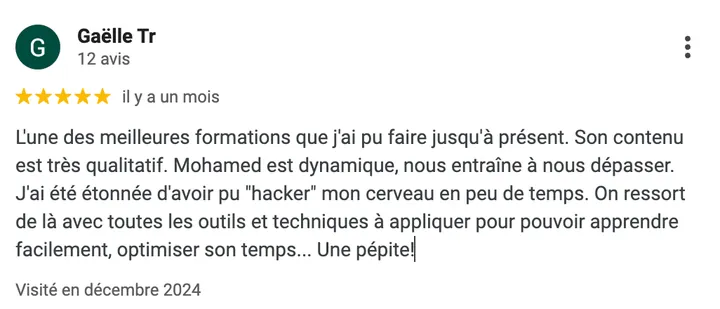Avis Google d'un élève