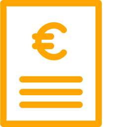 Icone orange représentant un document comportant 3 lignes surmontées du sigle euro