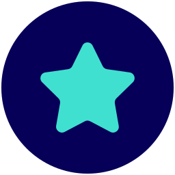 Icône représentant une étoile bleu turquoise sur fond rond bleu marine