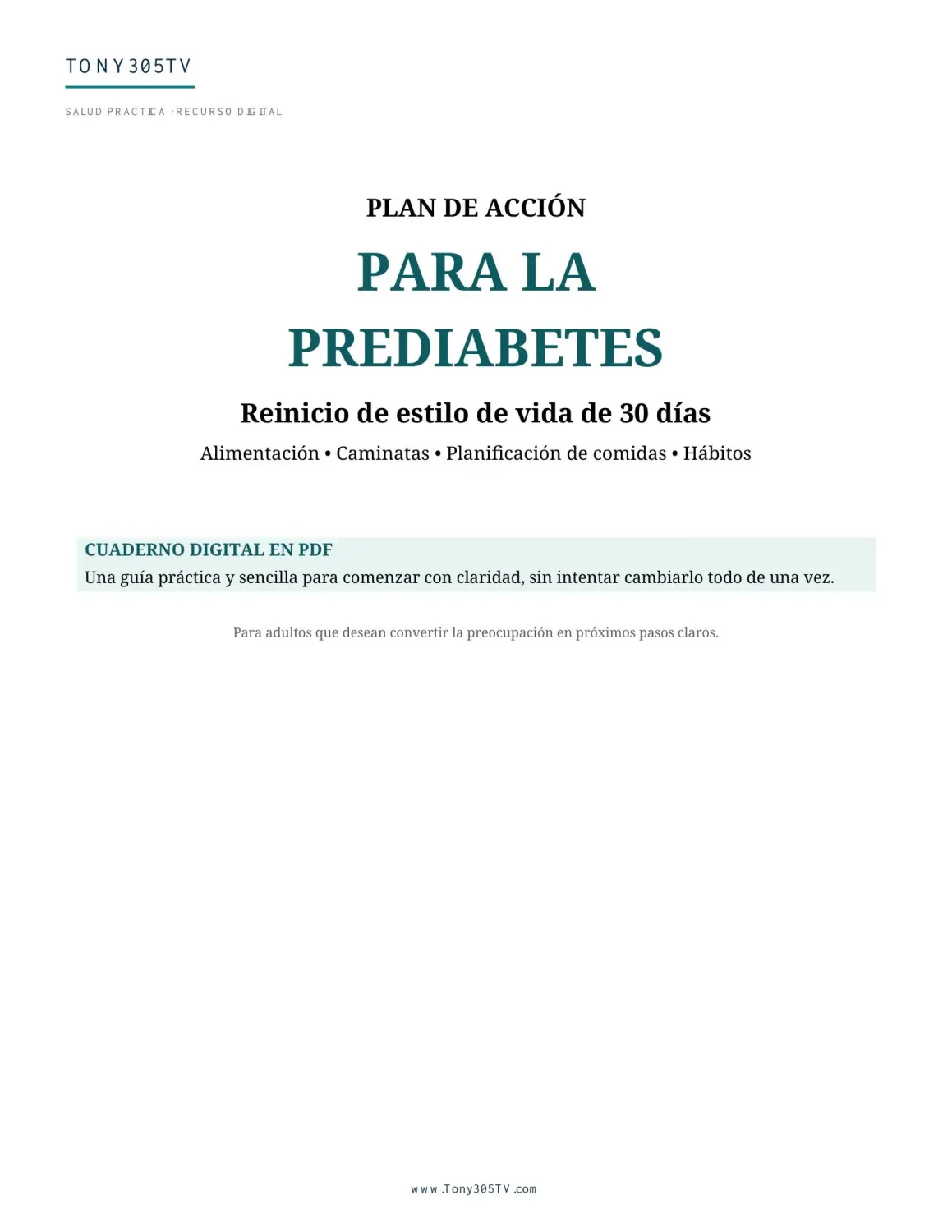 Portada del Plan de Acción para la Prediabetes — 30 Días