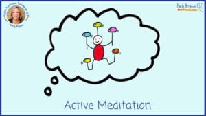 Front cover of Emily Bryson ELT's free active meditation for English language teachers and learners. It has a doodle of someone juggling many plates. 