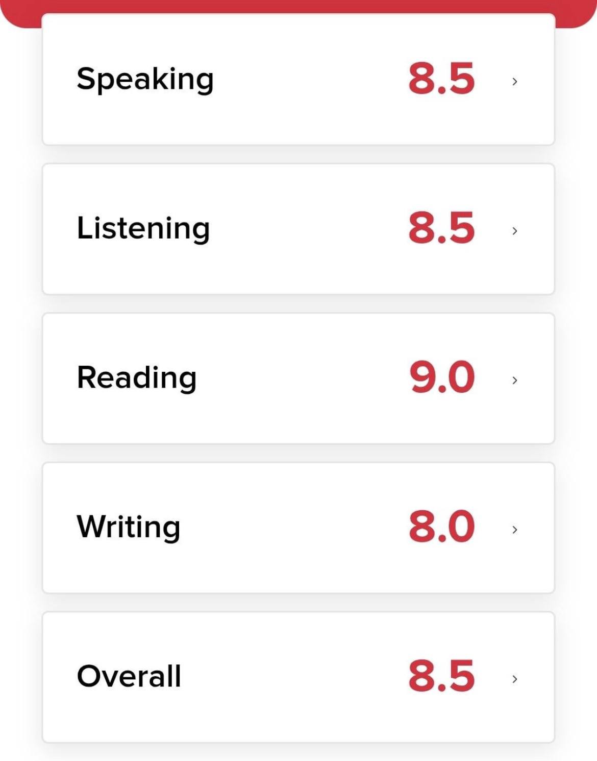 Resultado de examen de una alumna de C1 Studio