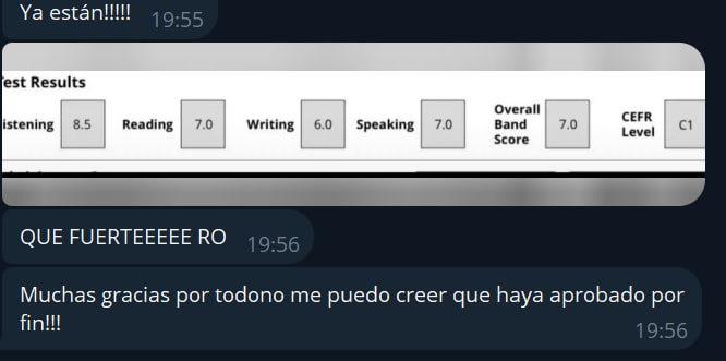 Resultado de examen de una alumna de C1 Studio