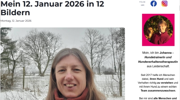 Screenshot vom Blogbeitrag Mein 12. Januar 2026 in 12 Bildern von Hundetrainerin Johanna Fleischmann