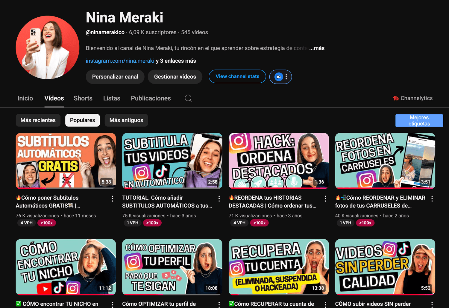 Canal de YouTube Nina Meraki