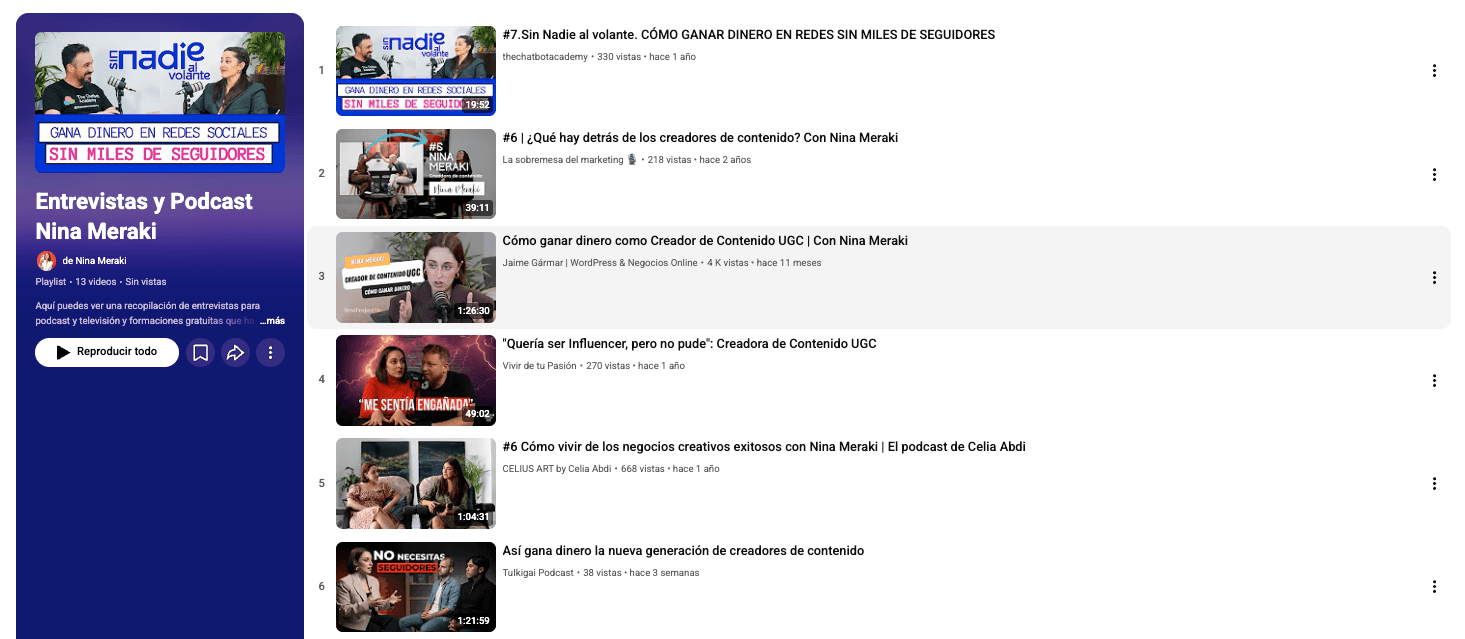 Canal de YouTube Nina Meraki