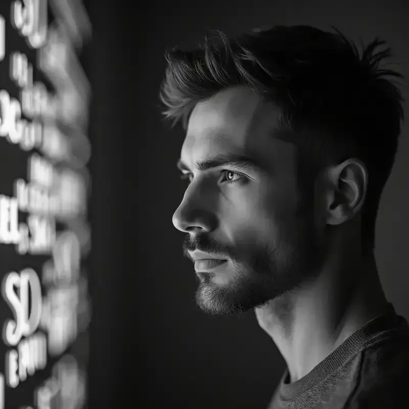 Un analyste SEO concentré devant un mur de données, symbolisant l'analyse des performances et de l'engagement.