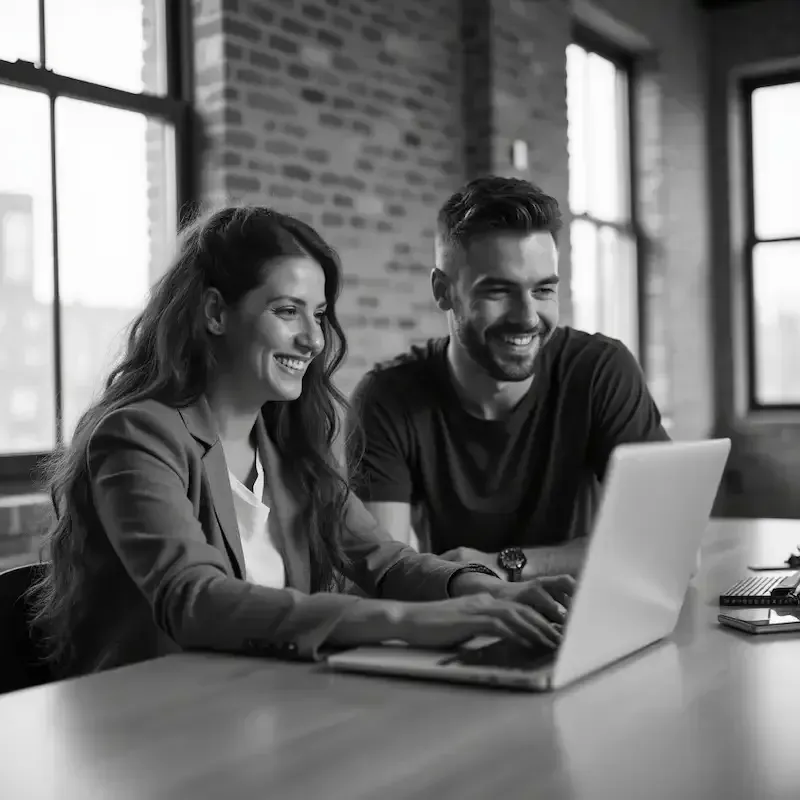 Deux entrepreneurs choisissent leur hébergement WordPress en comparant WP Engine et Liquid Web sur un ordinateur.