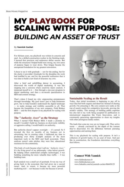 Article de Yannick Cochet dans Boss Moves Magazine sur sa stratégie de l'Actif de Confiance.