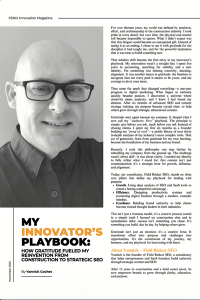 Article de Yannick Cochet dans FENIX Innovation Magazine sur sa philosophie "Authority First".