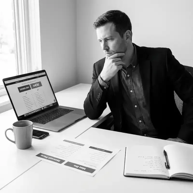 Expert SEO analysant les données de Semrush et Moz