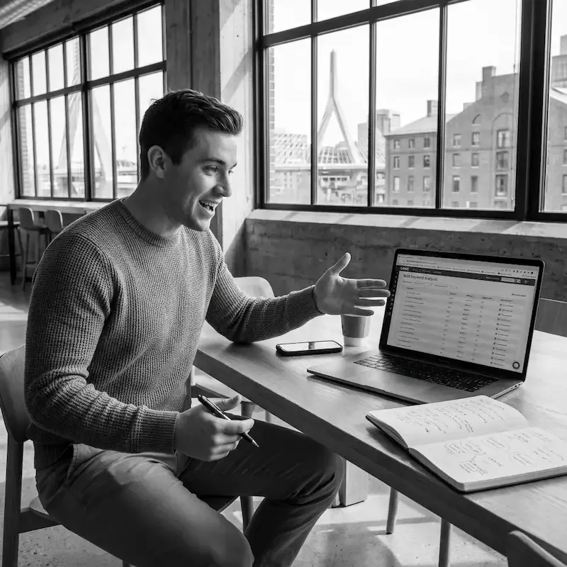 Expert SEO analysant une liste de 100 mots-clés avec la fonction Bulk Analysis de Moz Pro