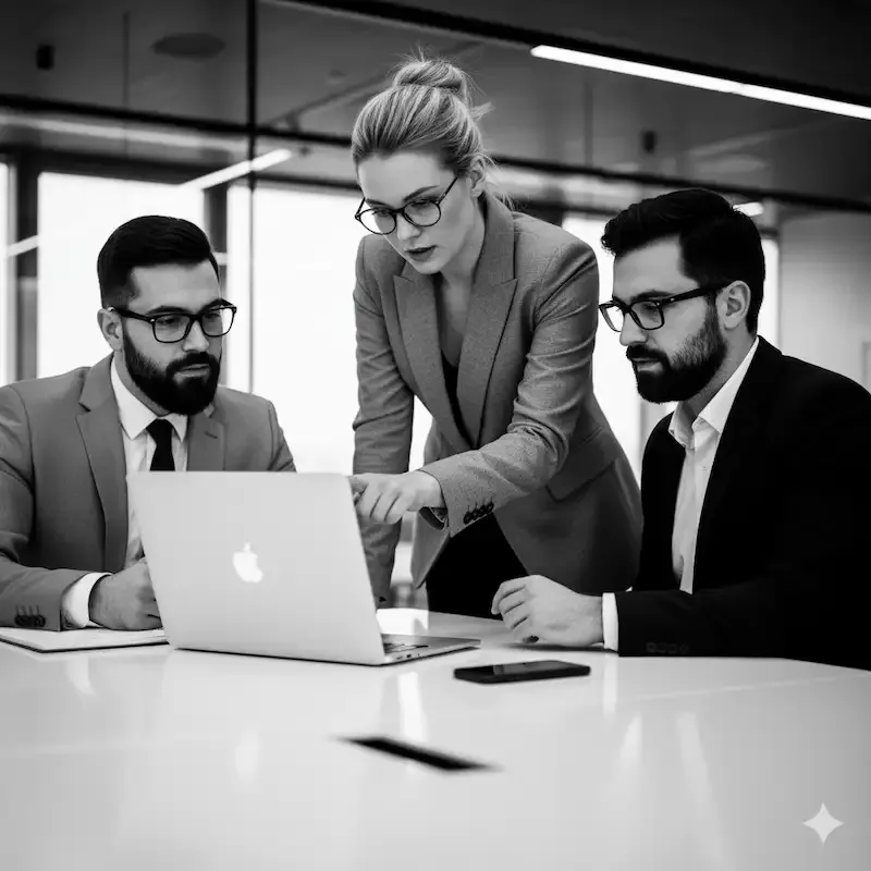 Discussion stratégique en équipe sur un ordinateur portable pour une migration WordPress réussie.