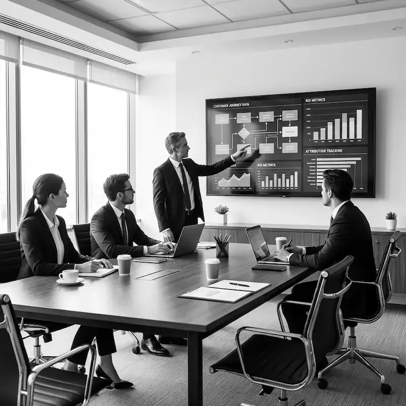 Équipe marketing analysant un dashboard d'attribution multi-touch pour choisir la meilleure alternative à Hyros.