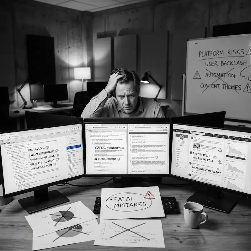 Directeur marketing découvrant des commentaires négatifs sur Reddit impactant la réputation de sa marque en 2026